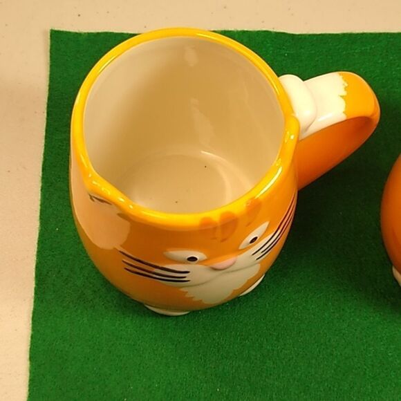 Tag Orange 3D Ceramic Cat w/ Whiskers Ears Feet Tail as Handle Kitch - Picture 2 of 11